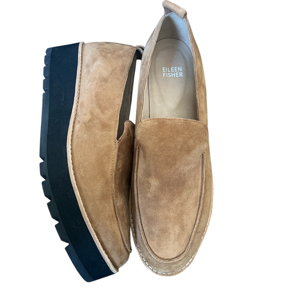 Eileen Fisher Suede Ells Tan Platform Loafers